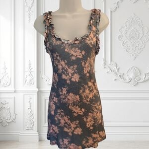 H.I.P. Happening in the Present Floral Ruffle Tank Top Gray Peach Size L